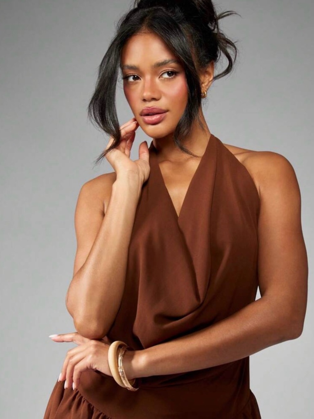 Brown High-Low Ruffle Halter Dress - Picture 6 of 6